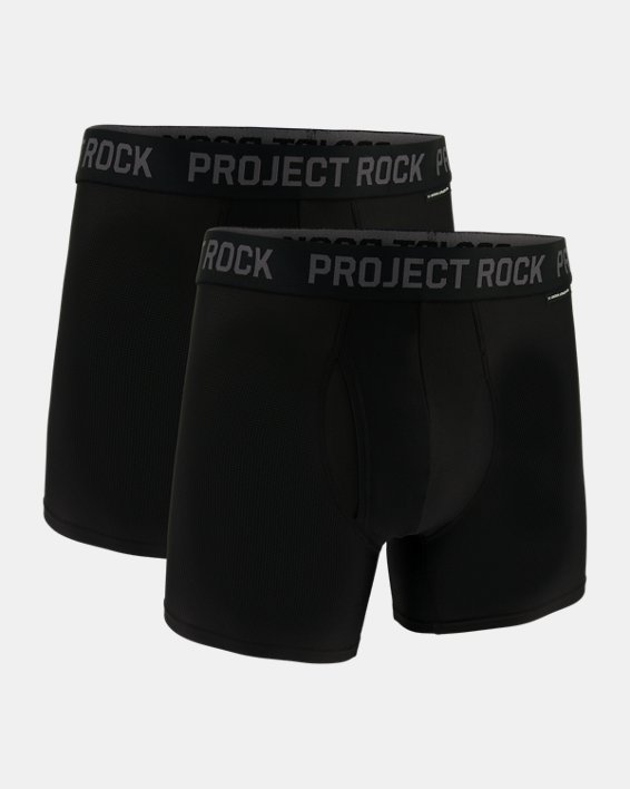 Men's Project Rock Performance Tech™ Mesh 5" 2-Pack Boxerjock® in Black image number 2